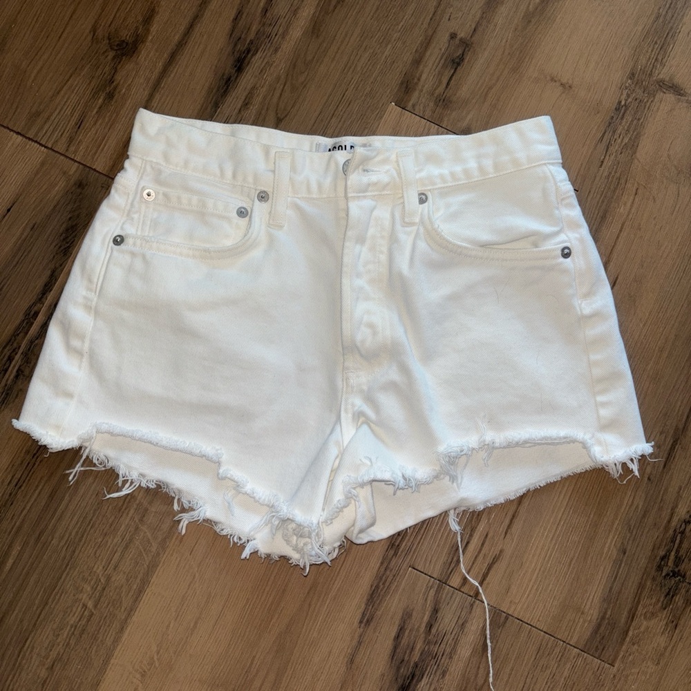 Agolde White Jean Shorts Distressed Frayed Hem - Picture 2 of 6